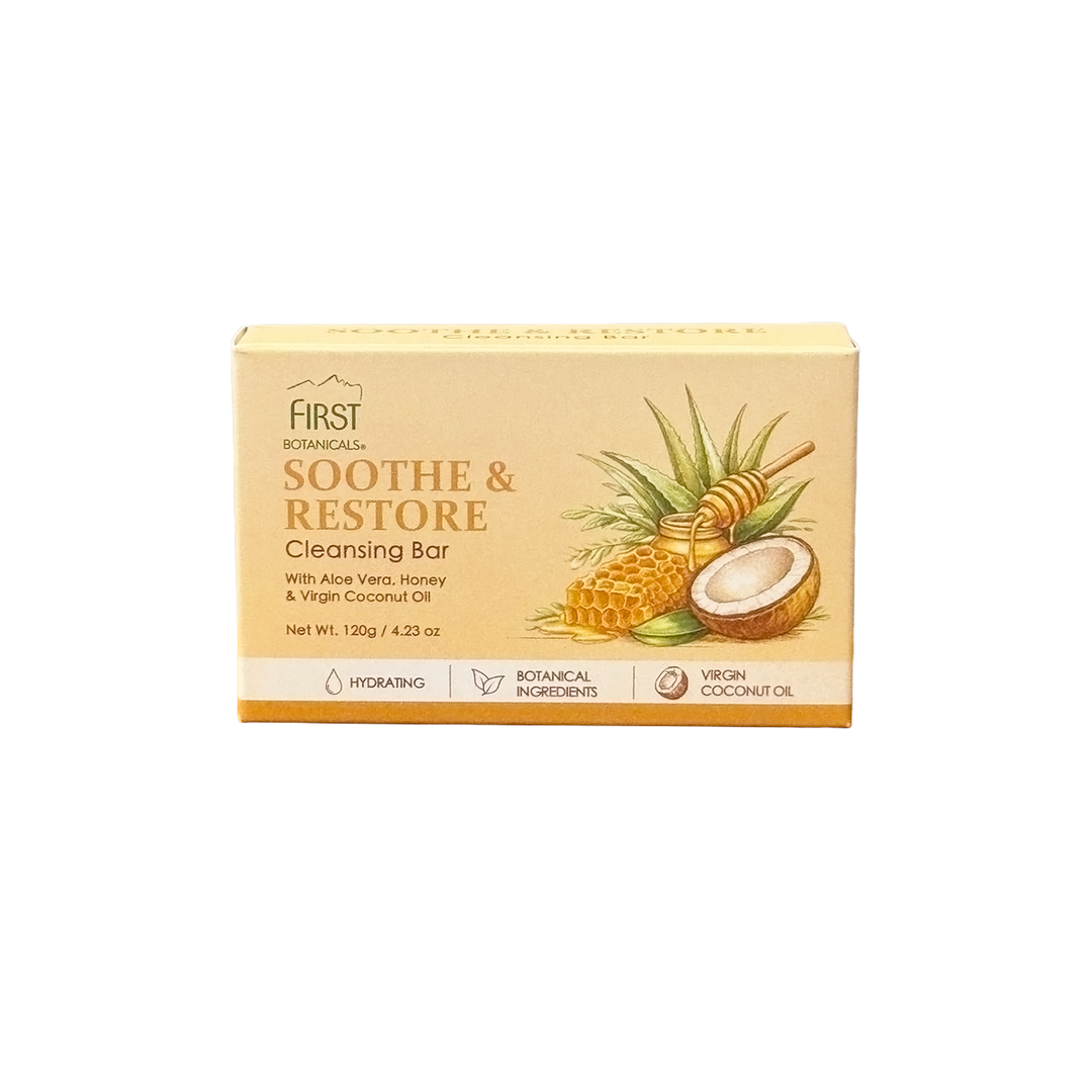 First Botanicals Soothe & Restore Cleansing Bar with Aloe Vera, Honey & Virgin Coconut Oil 120g