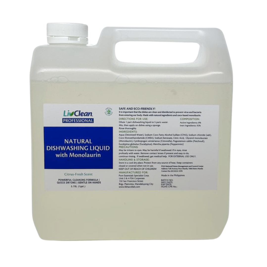 LivClean Professional Natural Dishwashing Liquid with Monolaurin 1 Gallon