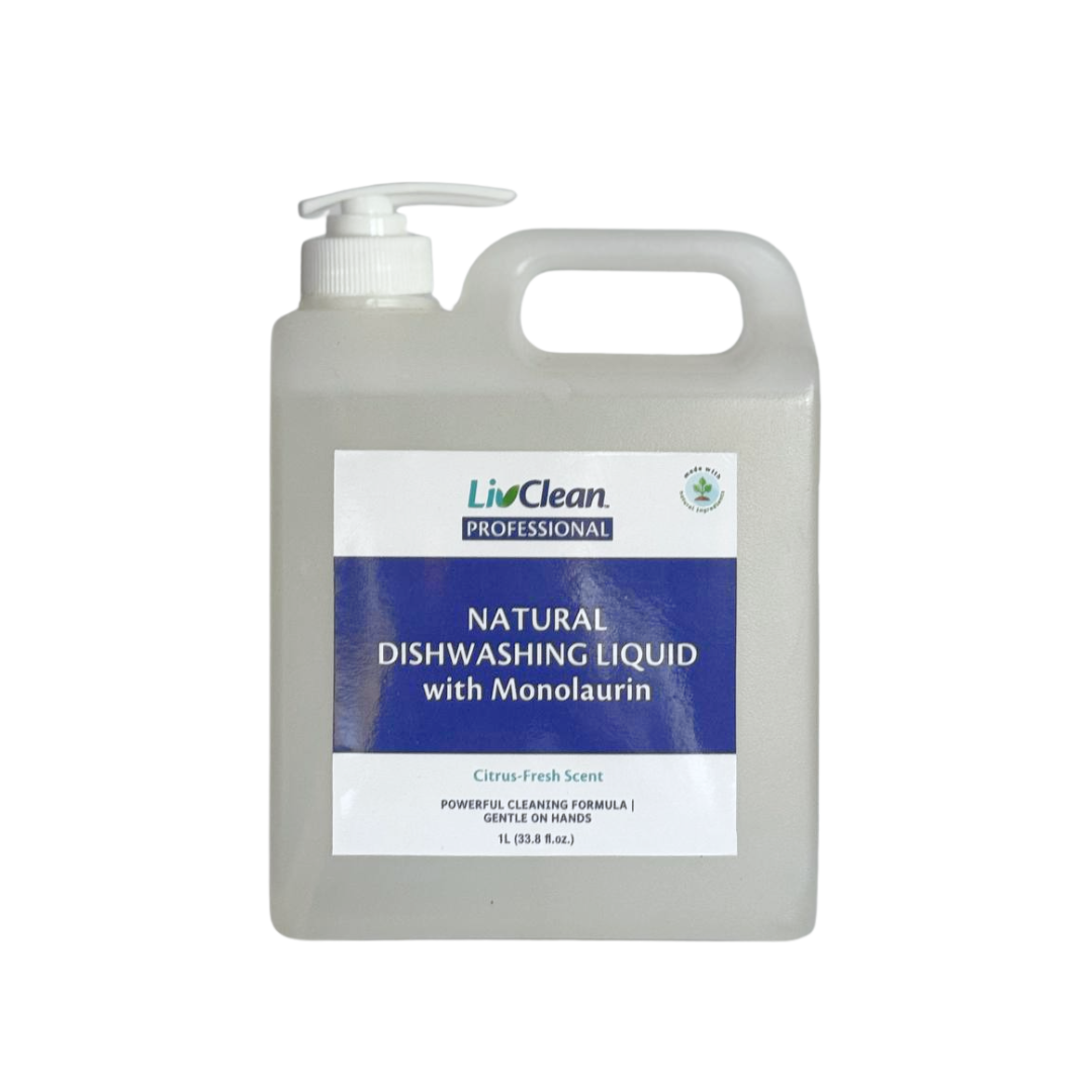 LivClean Professional Natural Dishwashing Liquid with Monolaurin 1 Liter