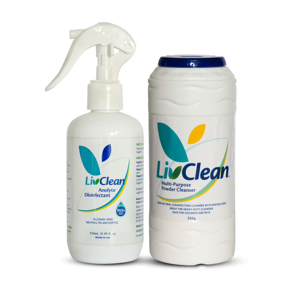 LivClean Suds & Shield Duo (Multi Purpose Powder Cleanser 350g +Anolyte Disinfectant 250g)