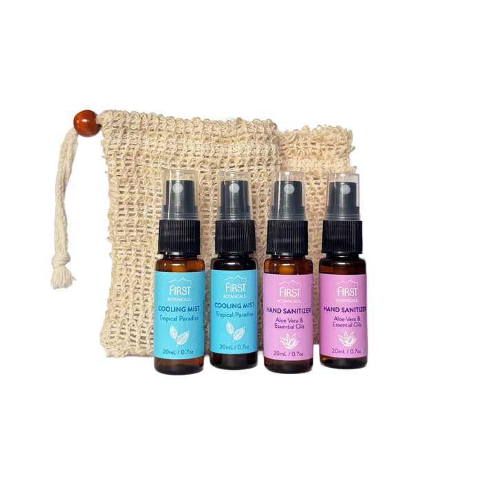 First Botanicals Cool & Clean Combo x 2 (Cooling Mist 20mL x2 + Hand Sanitizer 20mL x2 + Sisal Pouch)