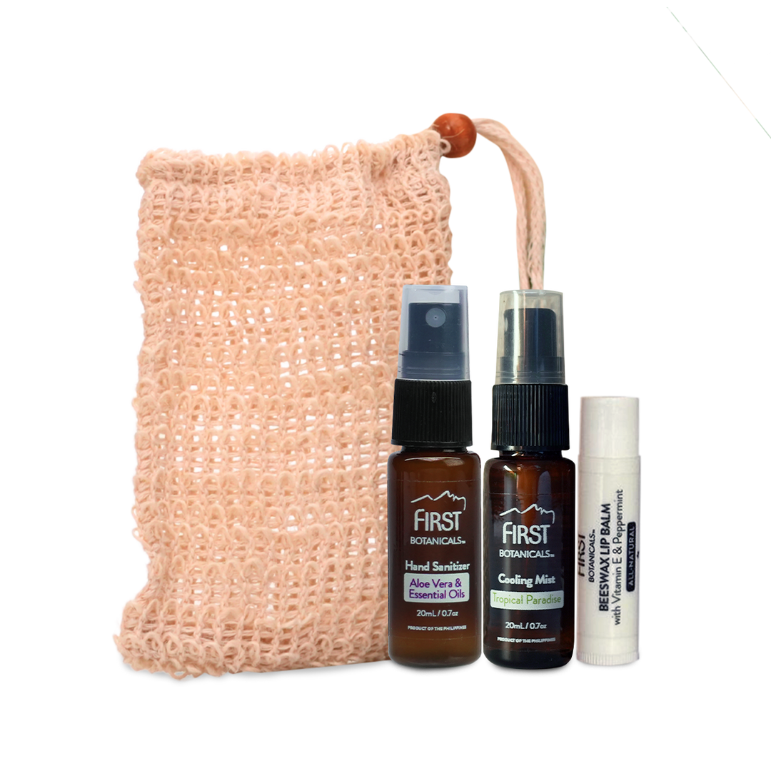 First Botanicals Daily Essentials Set (Cooling Mist 20mL + Hand Sanitizer 20mL + Lip Balm 4g + Sisal Pouch)