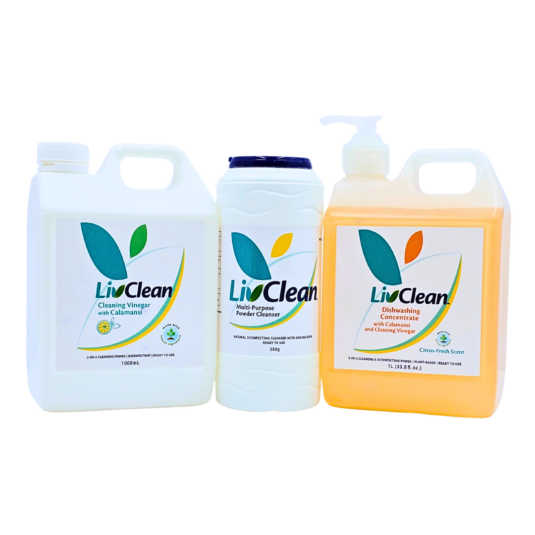 LivClean Power Cleaners - MPPC 350g + Dishwashing Concentrate 1L + Cleaning Vinegar w/ Calamansi 1L