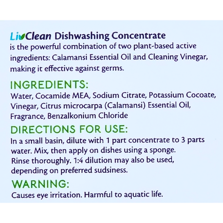 LivClean Dishwashing Concentrate w/ Cleaning Vinegar & Calamansi