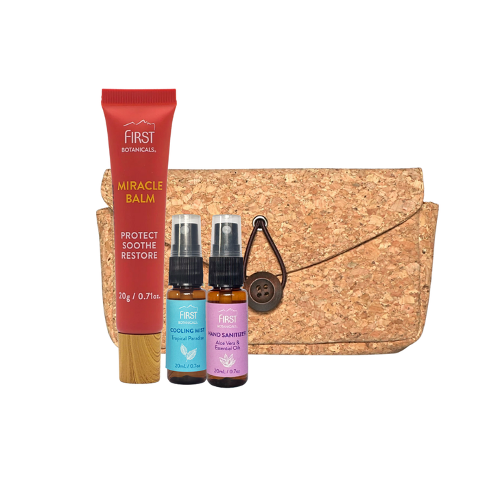 First Botanicals Stay Fresh Kit (Miracle Balm 20g + Hand Sanitizer 20mL + Cooling Mist 20mL + Cork Pouch)
