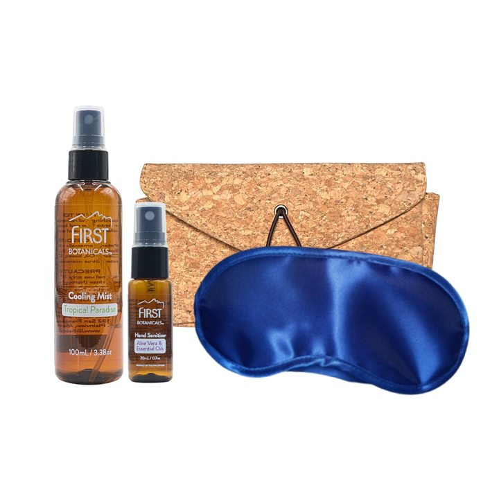 First Botanicals Jetsetter's Bundle (Cooling Mist 100mL, Hand Sanitizer 20mL + Slumber Mask + Cork Pouch)