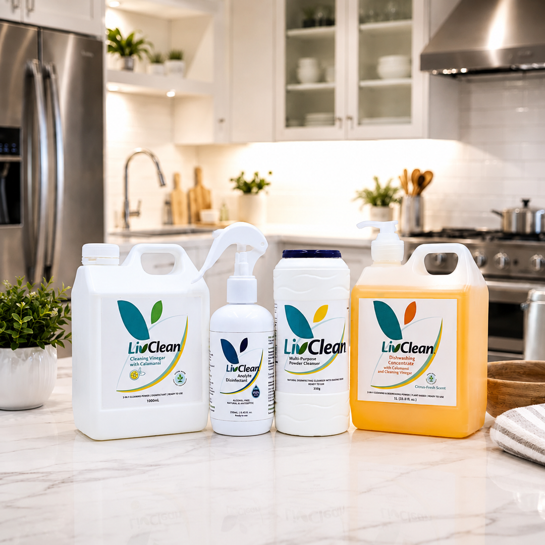 LivClean All for Good - MPPC 350g + Dishwashing Concentrate 1L + Cleaning Vinegar 1L + Anolyte 250mL