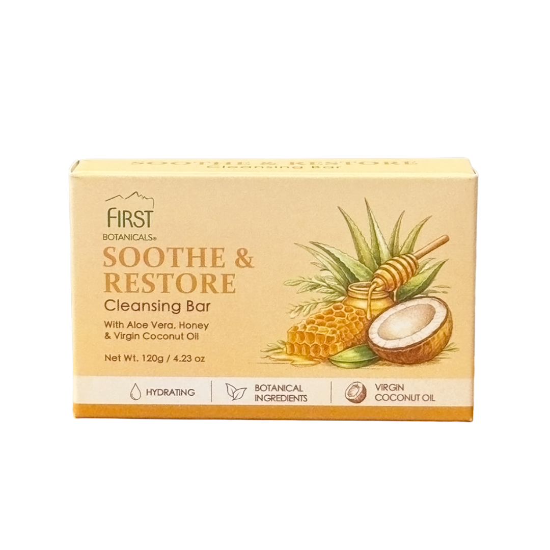 First Botanicals Soothe & Restore Cleansing Bar with Aloe Vera, Honey & Virgin Coconut Oil 120g