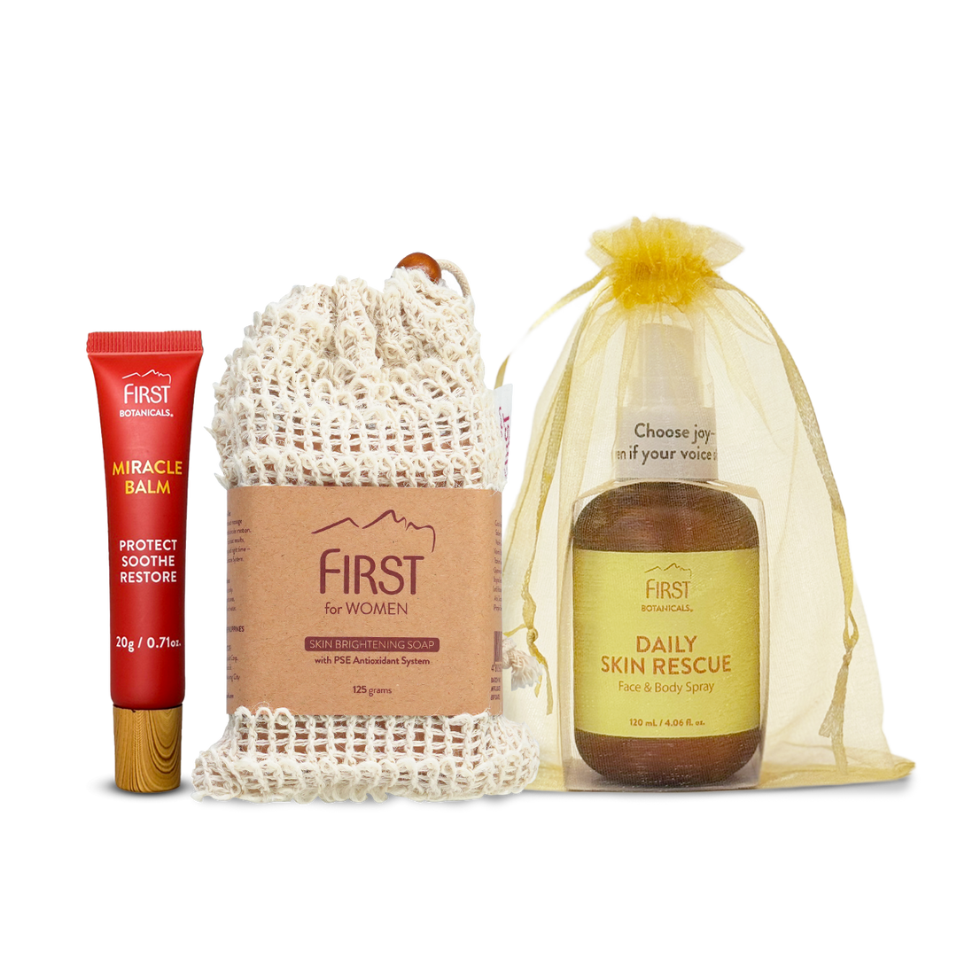 First Botanicals Soothe & Brighten Trio (Daily Skin Rescue 120mL + Miracle Balm 20g + Soap for Her)