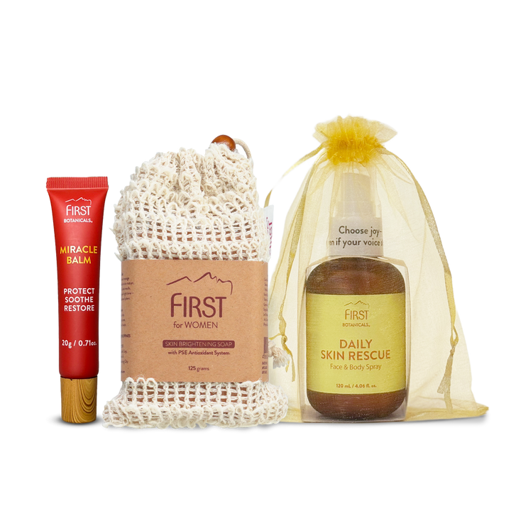 First Botanicals Soothe & Brighten Trio (Daily Skin Rescue 120mL + Miracle Balm 20g + Soap for Her)