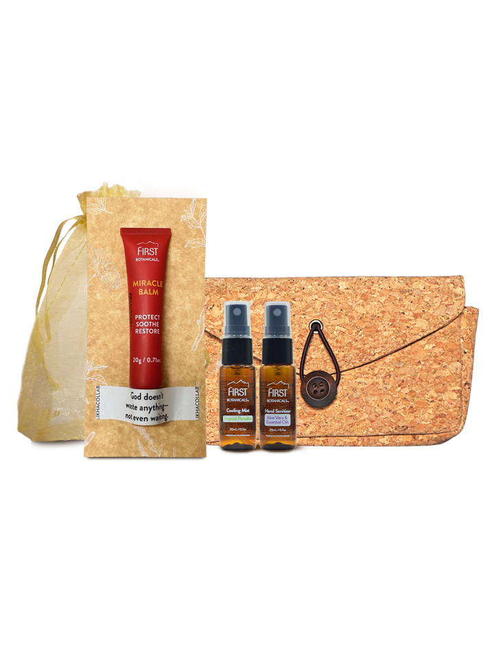 First Botanicals Stay Fresh Kit (Miracle Balm 20g + Hand Sanitizer 20mL + Cooling Mist 20mL + Cork Pouch)
