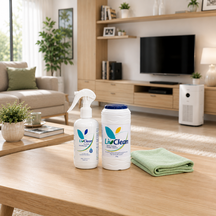 LivClean Suds & Shield Duo (Multi Purpose Powder Cleanser 350g +Anolyte Disinfectant 250g)